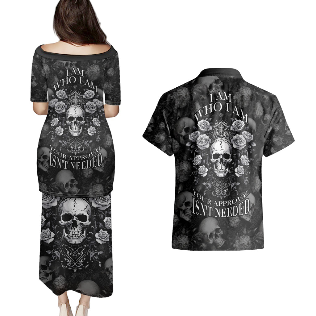 Skull Couples Matching Puletasi Dress and Hawaiian Shirt I Am Who I Am Your Approval Isn't Needed - Wonder Print Shop