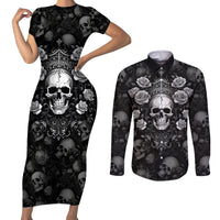 Skull Couples Matching Short Sleeve Bodycon Dress and Long Sleeve Button Shirts I Am Who I Am Your Approval Isn't Needed - Wonder Print Shop