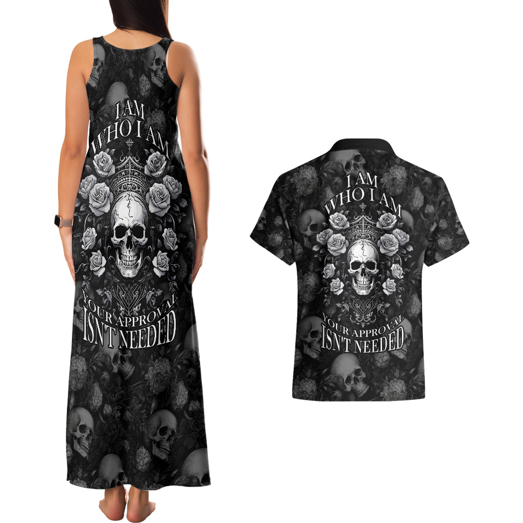 Skull Couples Matching Tank Maxi Dress and Hawaiian Shirt I Am Who I Am Your Approval Isn't Needed - Wonder Print Shop