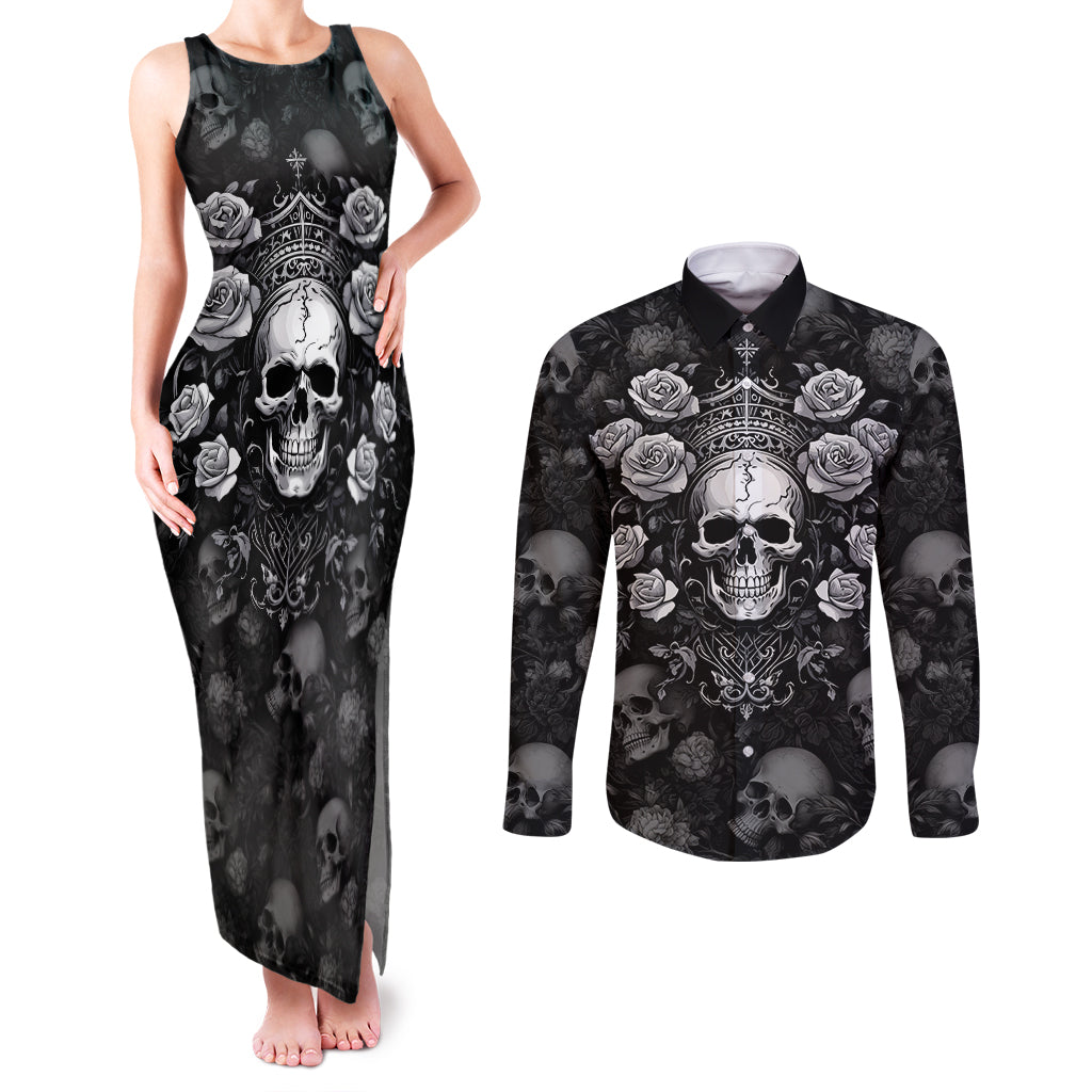 Skull Couples Matching Tank Maxi Dress and Long Sleeve Button Shirts I Am Who I Am Your Approval Isn't Needed - Wonder Print Shop