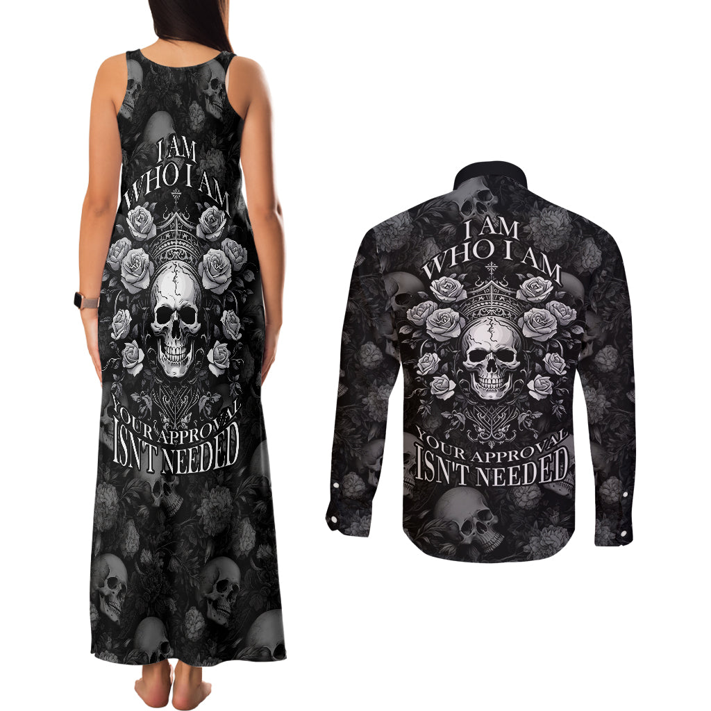Skull Couples Matching Tank Maxi Dress and Long Sleeve Button Shirts I Am Who I Am Your Approval Isn't Needed - Wonder Print Shop
