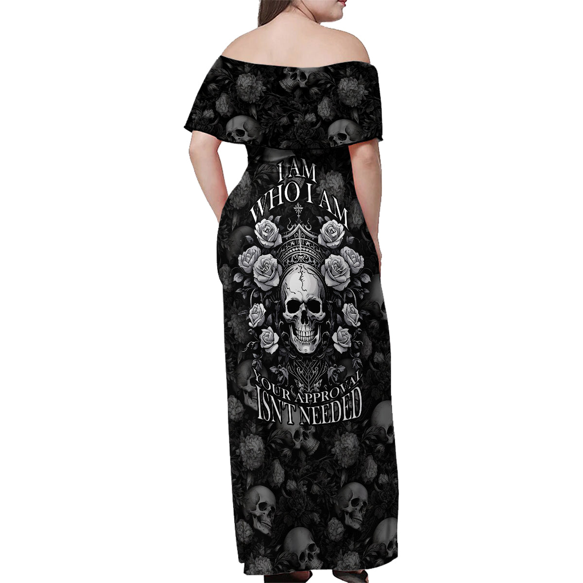 Skull Family Matching Off Shoulder Maxi Dress and Hawaiian Shirt I Am Who I Am Your Approval Isn't Needed - Wonder Print Shop