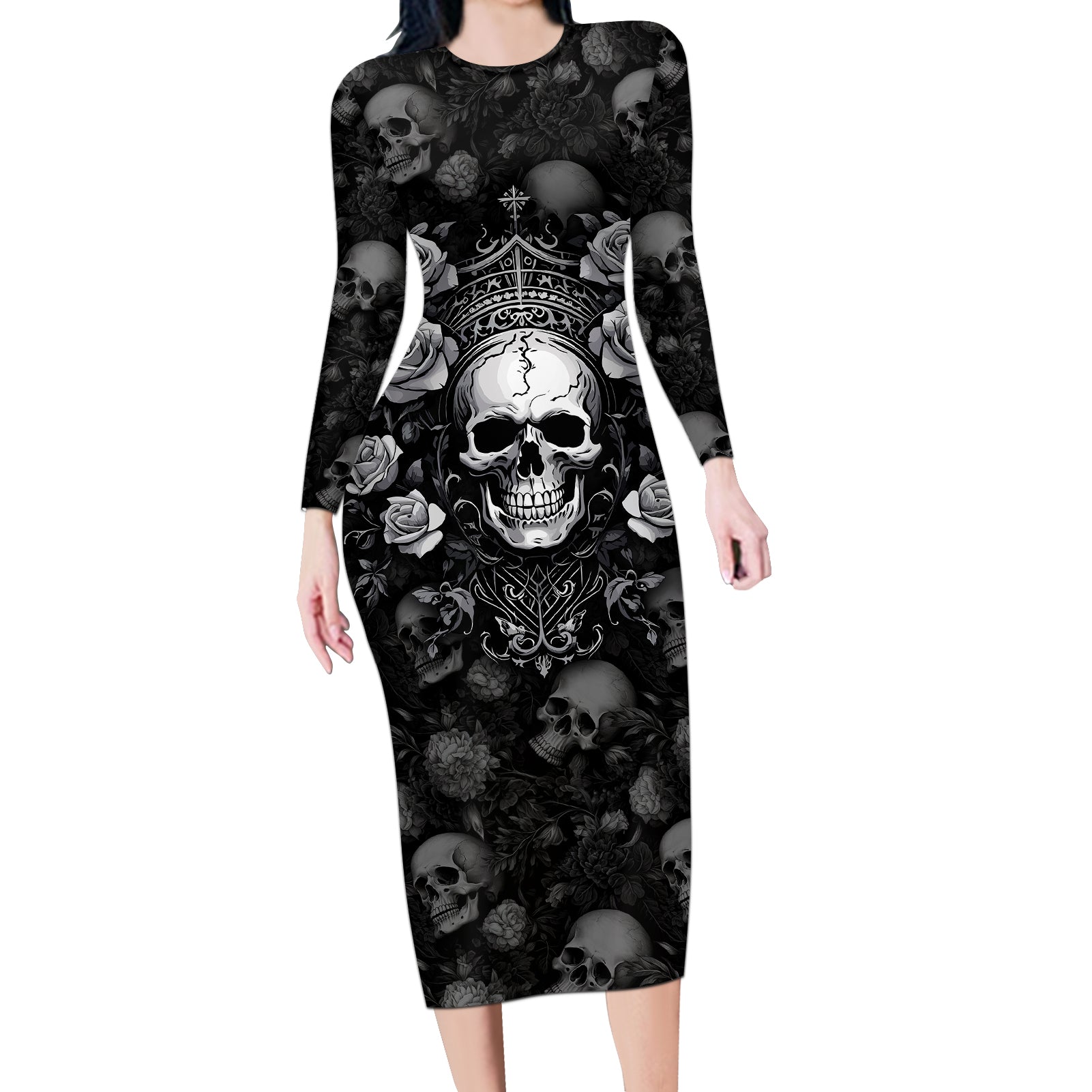 Skull Long Sleeve Bodycon Dress I Am Who I Am Your Approval Isn't Needed - Wonder Print Shop