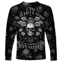Skull Long Sleeve Shirt I Am Who I Am Your Approval Isn't Needed - Wonder Print Shop