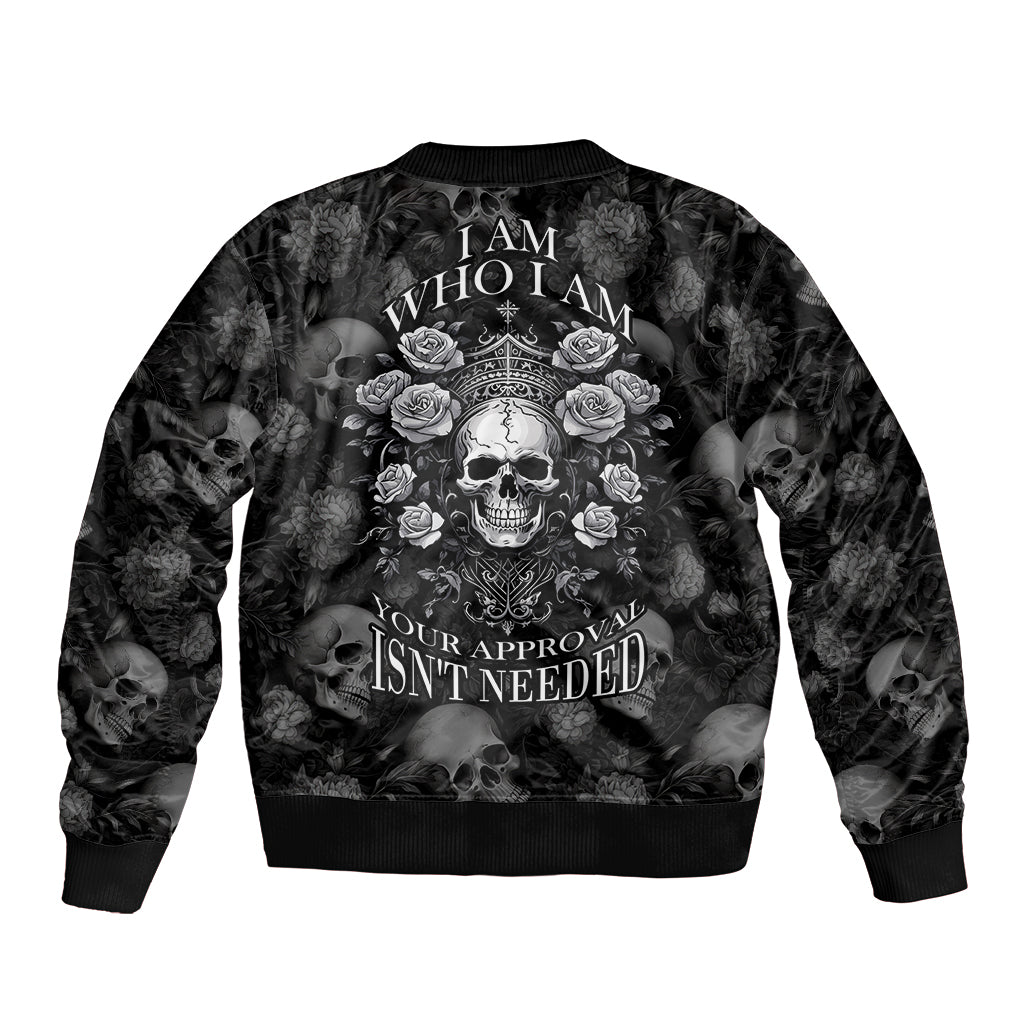 Skull Sleeve Zip Bomber Jacket I Am Who I Am Your Approval Isn't Needed - Wonder Print Shop