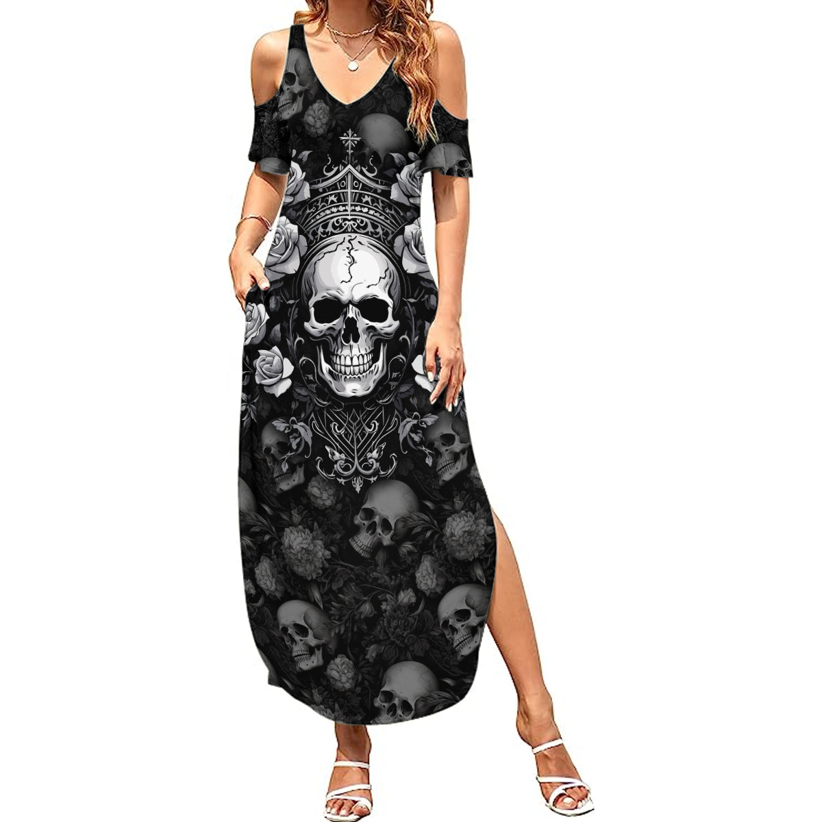 Skull Summer Maxi Dress I Am Who I Am Your Approval Isn't Needed - Wonder Print Shop