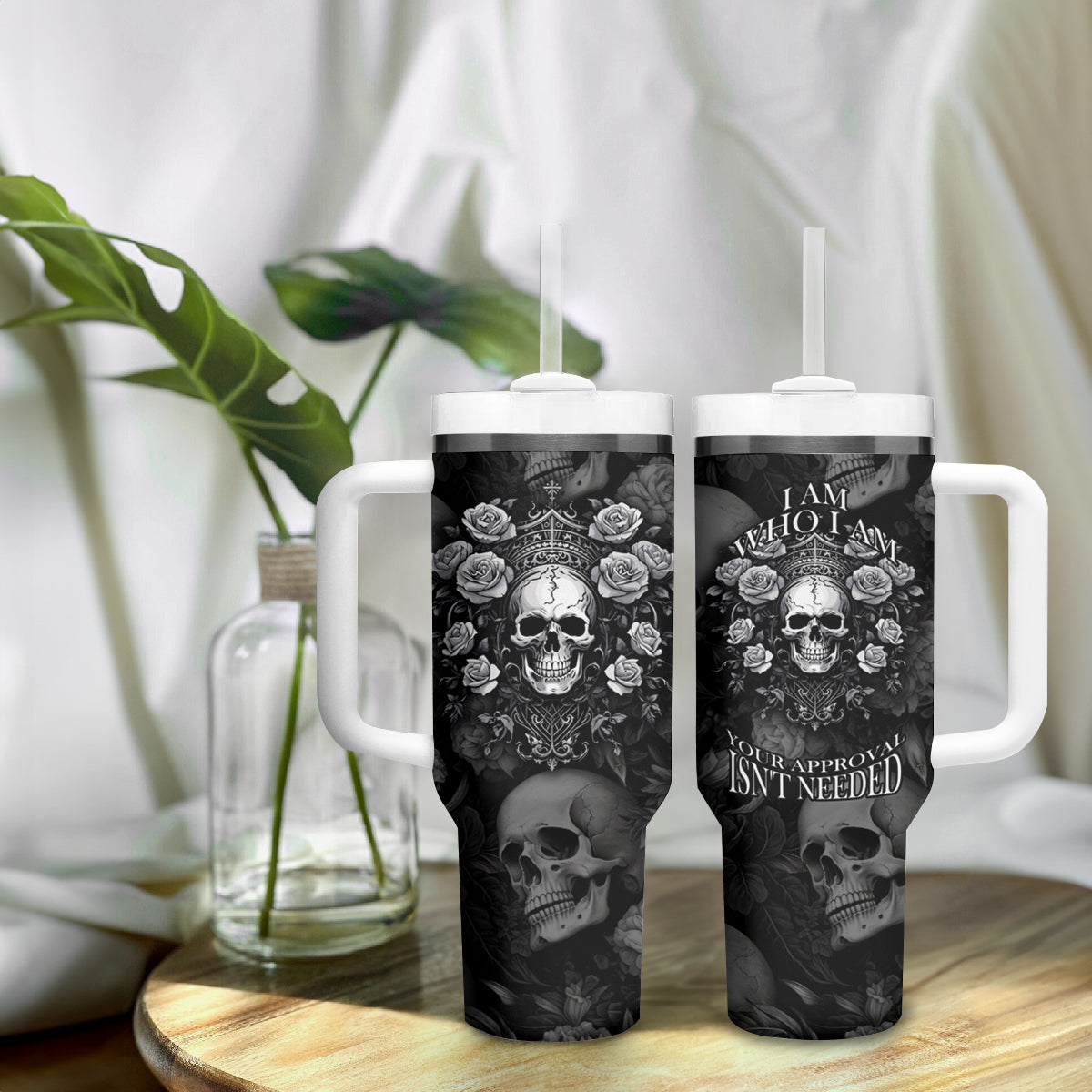 Skull Tumbler With Handle I Am Who I Am Your Approval Isn't Needed - Wonder Print Shop