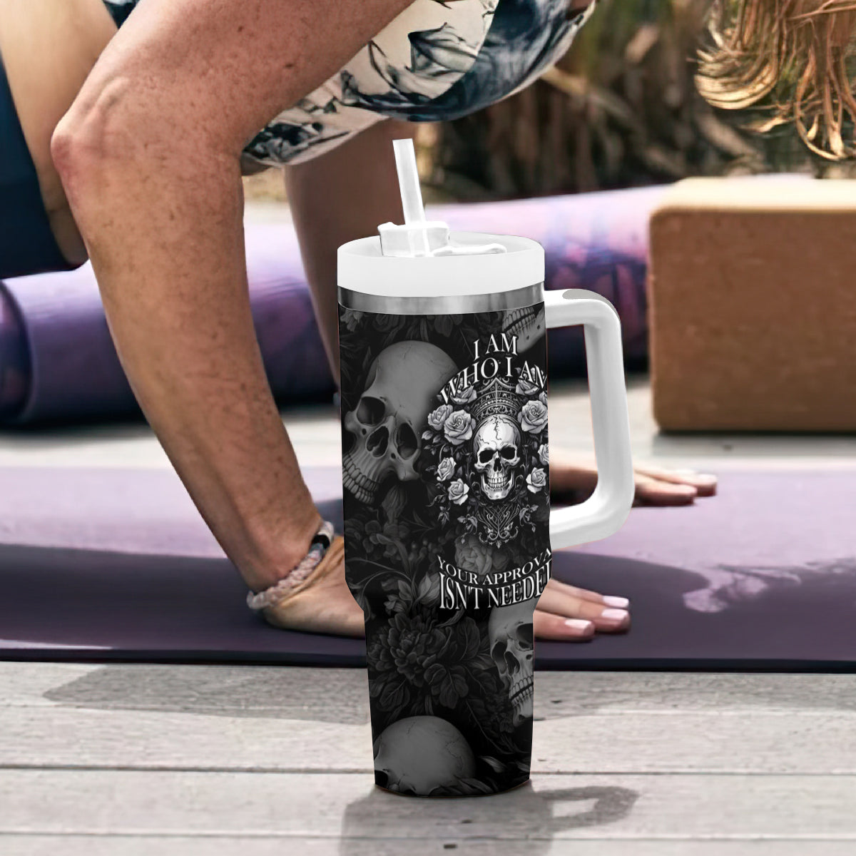 Skull Tumbler With Handle I Am Who I Am Your Approval Isn't Needed - Wonder Print Shop