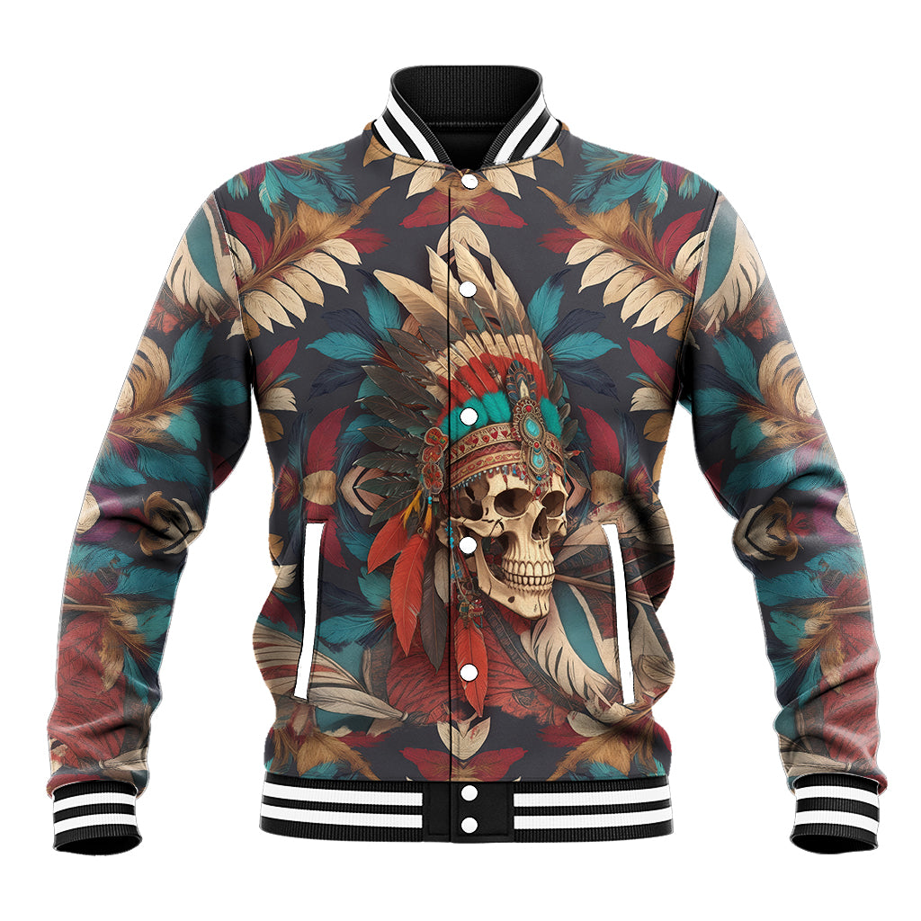 Native American Skull Baseball Jacket Native Merican Spirit Of Freedom - Wonder Print Shop