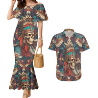Native American Skull Couples Matching Mermaid Dress and Hawaiian Shirt Native Merican Spirit Of Freedom - Wonder Print Shop