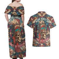 Native American Skull Couples Matching Off Shoulder Maxi Dress and Hawaiian Shirt Native Merican Spirit Of Freedom - Wonder Print Shop