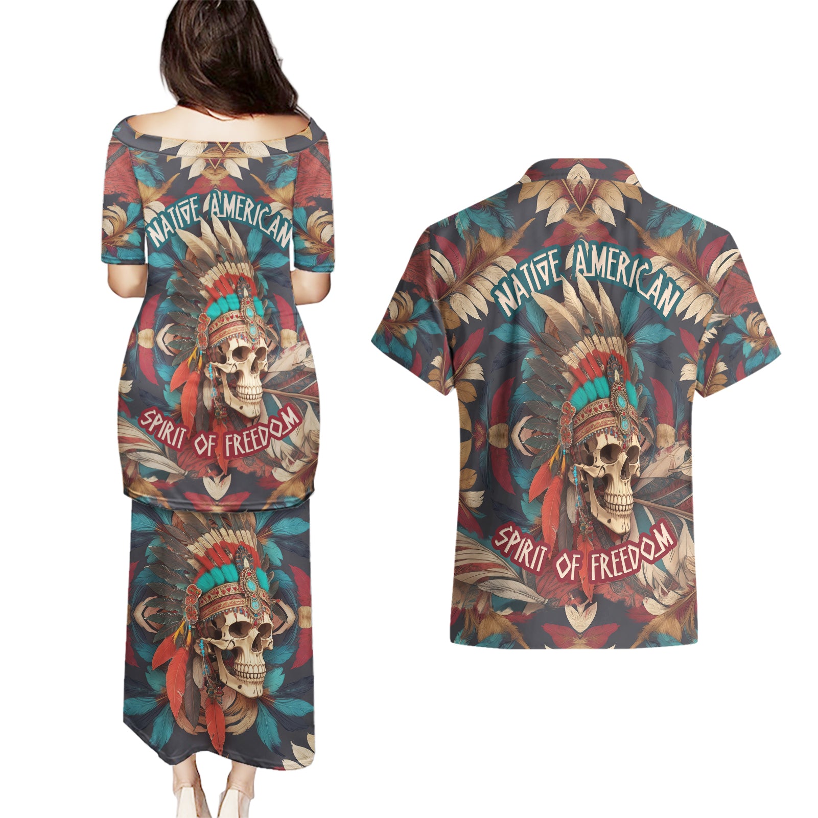 native-american-skull-couples-matching-puletasi-dress-and-hawaiian-shirt-native-merican-spirit-of-freedom