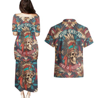 Native American Skull Couples Matching Puletasi Dress and Hawaiian Shirt Native Merican Spirit Of Freedom - Wonder Print Shop