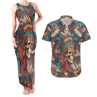 Native American Skull Couples Matching Tank Maxi Dress and Hawaiian Shirt Native Merican Spirit Of Freedom - Wonder Print Shop