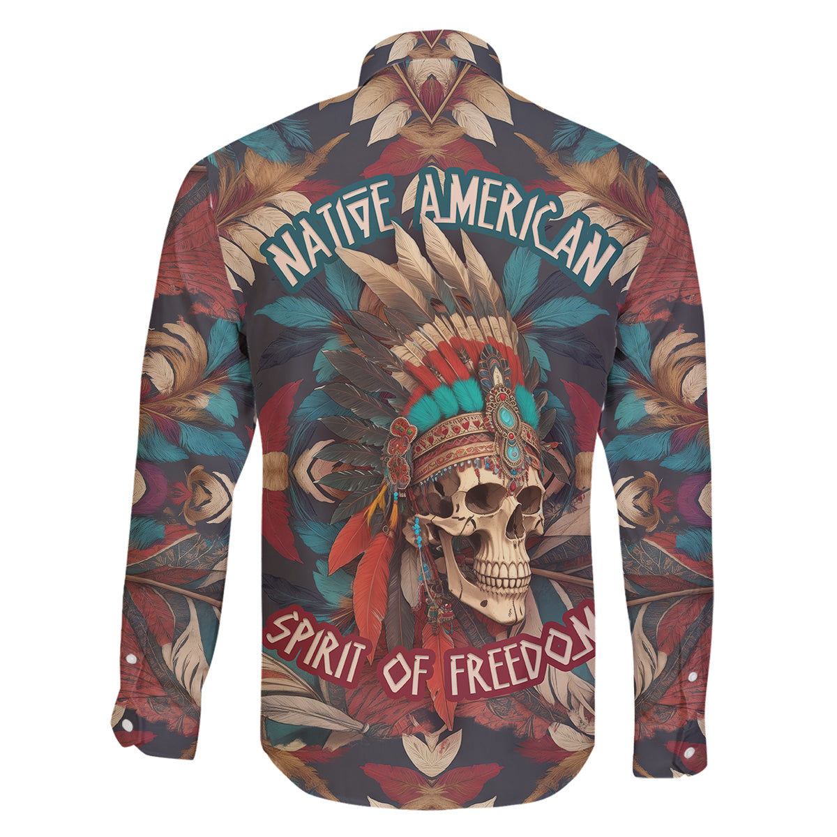 Native American Skull Family Matching Long Sleeve Bodycon Dress and Hawaiian Shirt Native Merican Spirit Of Freedom - Wonder Print Shop