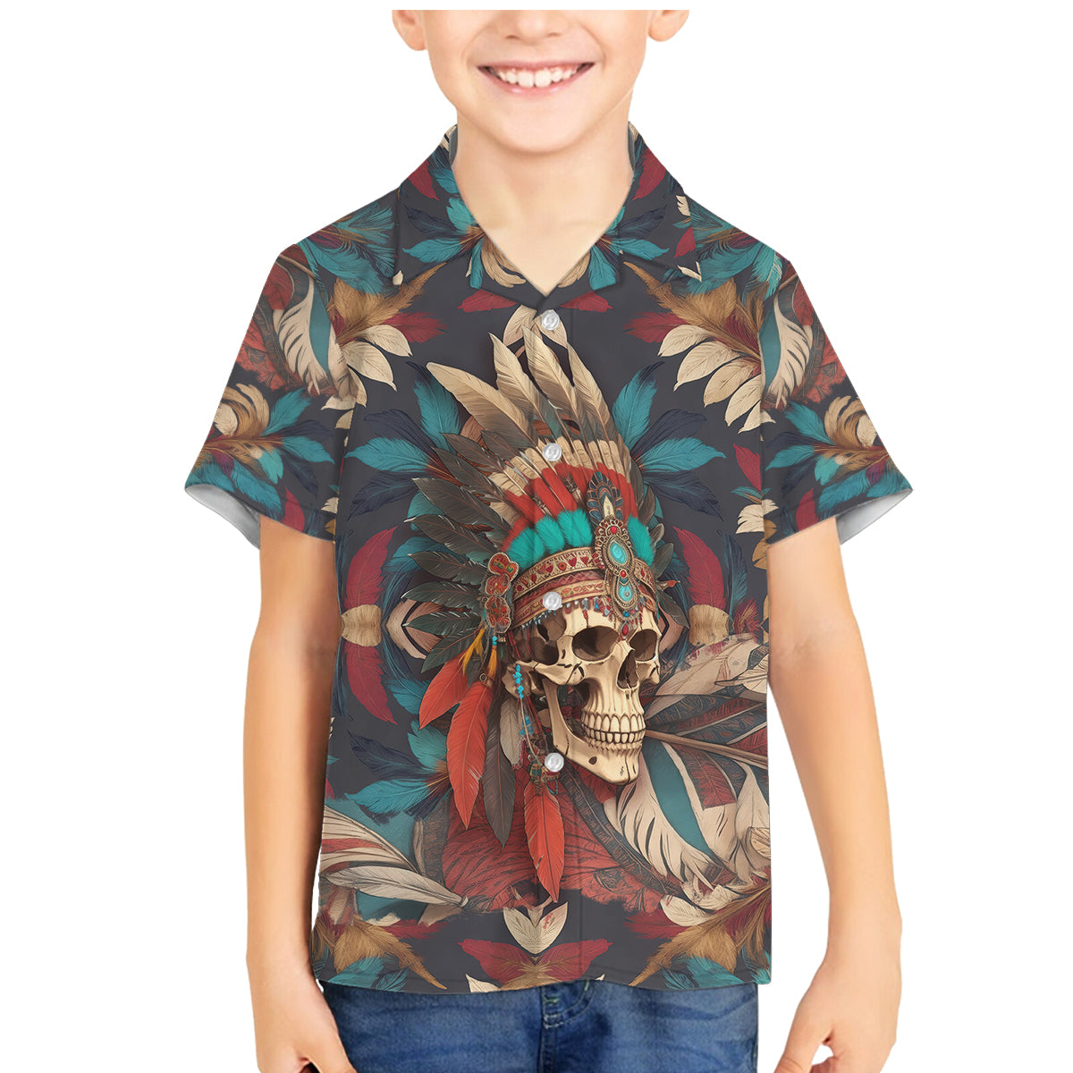 Native American Skull Family Matching Mermaid Dress and Hawaiian Shirt Native Merican Spirit Of Freedom - Wonder Print Shop