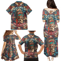 Native American Skull Family Matching Puletasi Dress and Hawaiian Shirt Native Merican Spirit Of Freedom - Wonder Print Shop
