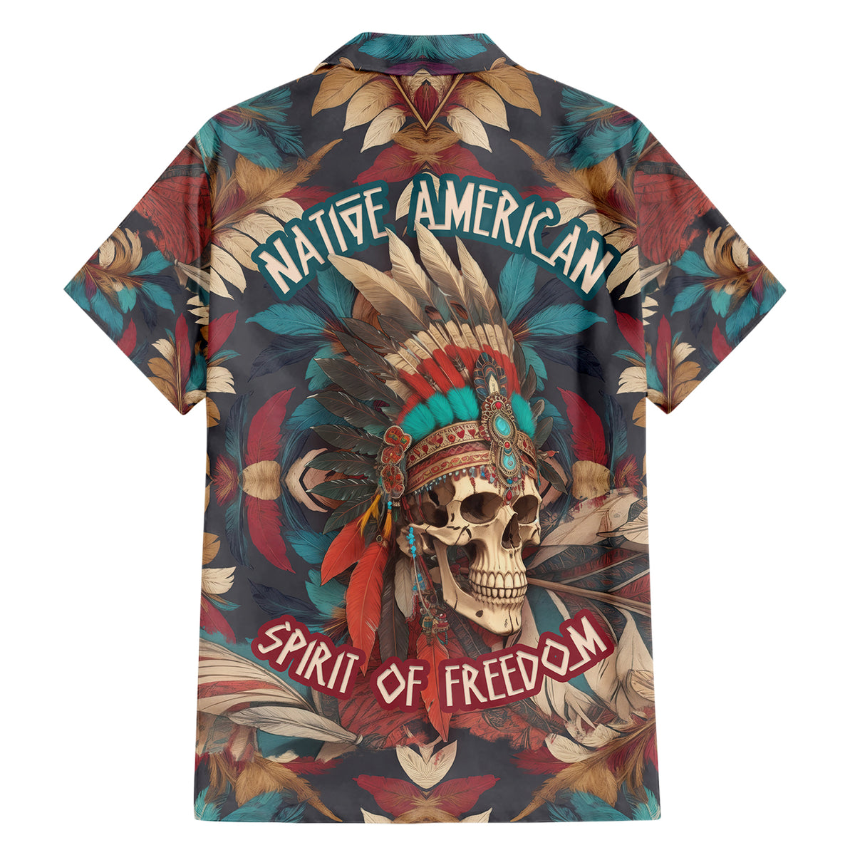 Native American Skull Family Matching Short Sleeve Bodycon Dress and Hawaiian Shirt Native Merican Spirit Of Freedom - Wonder Print Shop