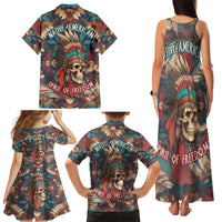 Native American Skull Family Matching Tank Maxi Dress and Hawaiian Shirt Native Merican Spirit Of Freedom - Wonder Print Shop
