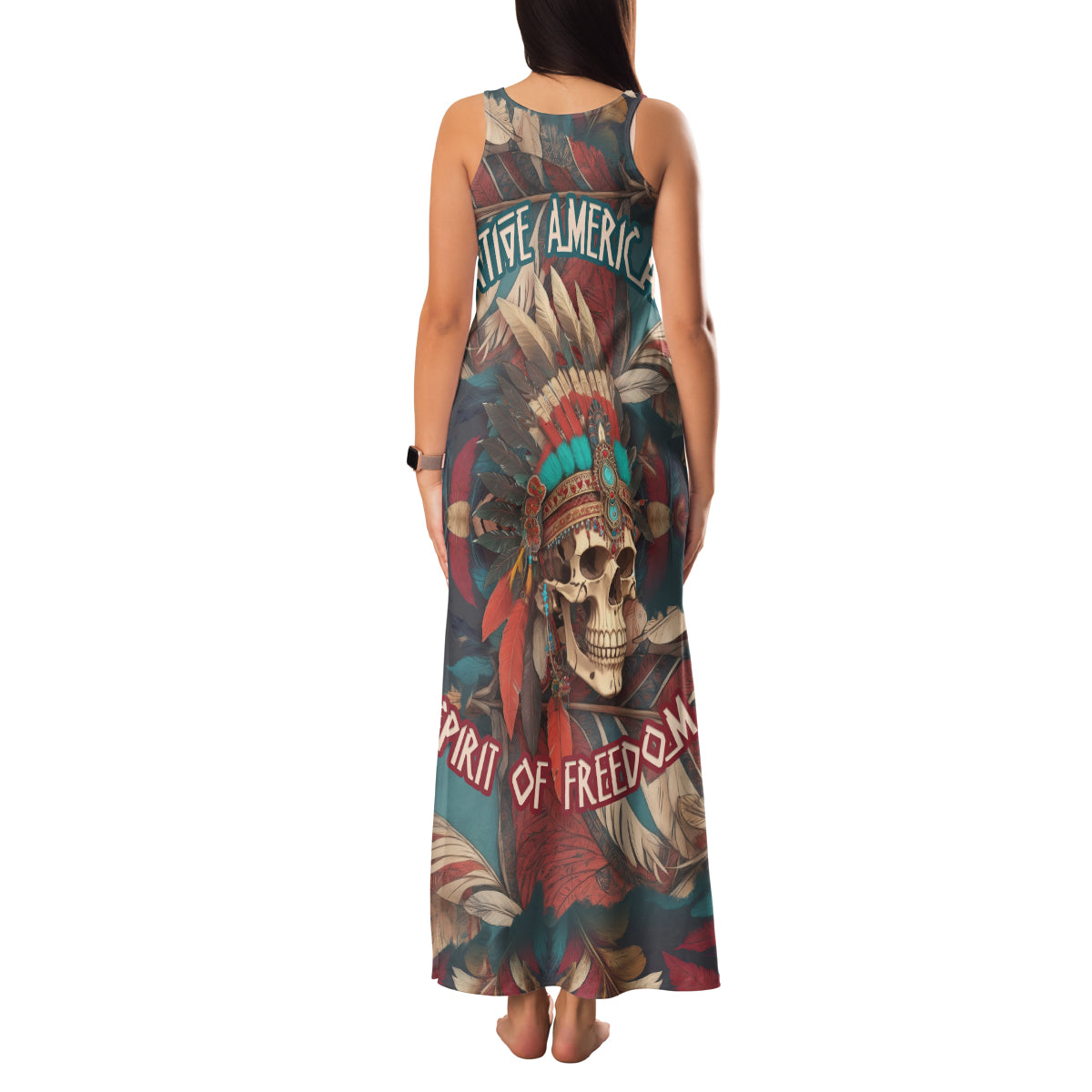Native American Skull Family Matching Tank Maxi Dress and Hawaiian Shirt Native Merican Spirit Of Freedom - Wonder Print Shop