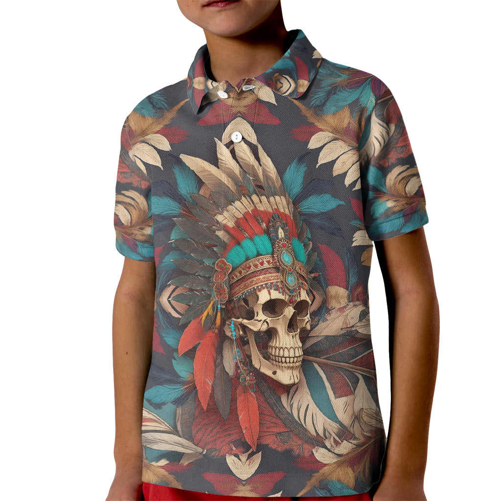 Native American Skull Kid Polo Shirt Native Merican Spirit Of Freedom - Wonder Print Shop