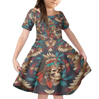 Native American Skull Kid Short Sleeve Dress Native Merican Spirit Of Freedom - Wonder Print Shop