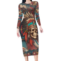 Native American Skull Long Sleeve Bodycon Dress Native Merican Spirit Of Freedom - Wonder Print Shop