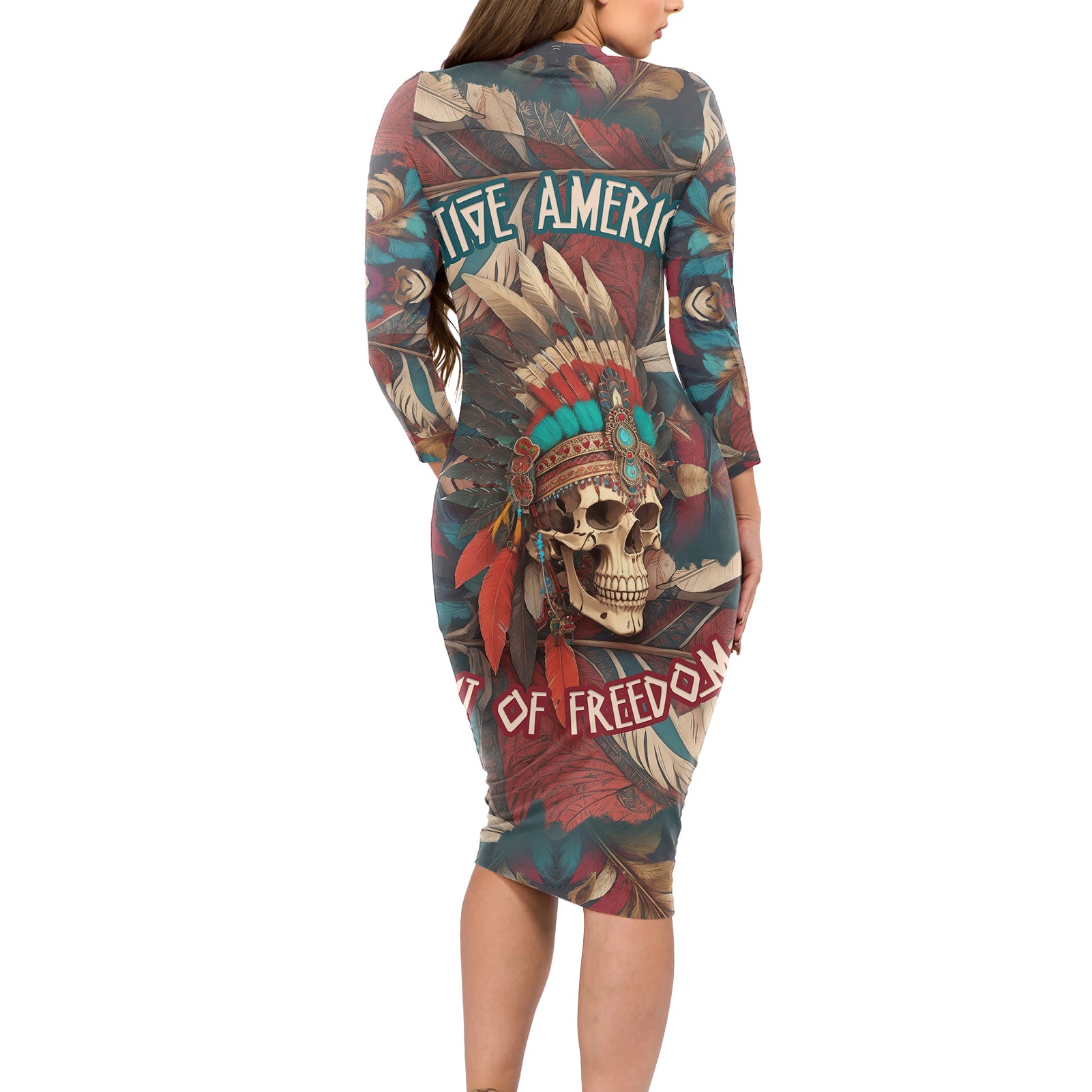 native-american-skull-long-sleeve-bodycon-dress-native-merican-spirit-of-freedom