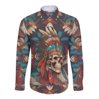 Native American Skull Long Sleeve Button Shirt Native Merican Spirit Of Freedom - Wonder Print Shop