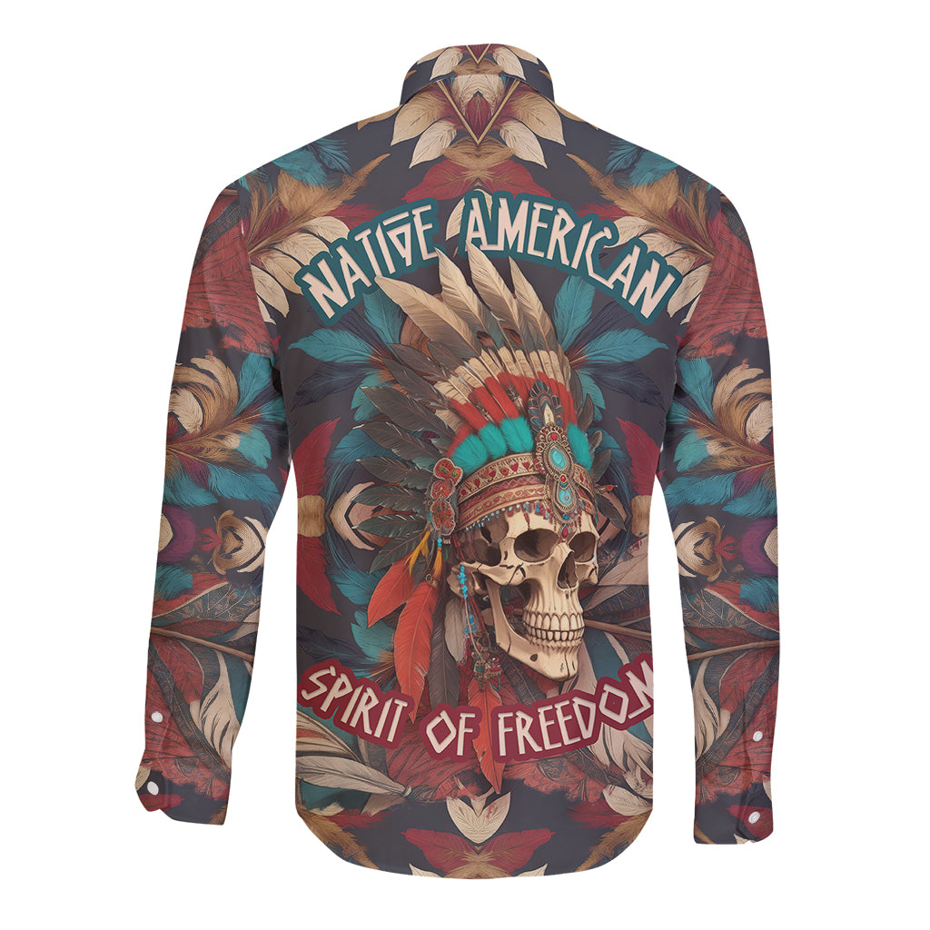 native-american-skull-long-sleeve-button-shirt-native-merican-spirit-of-freedom