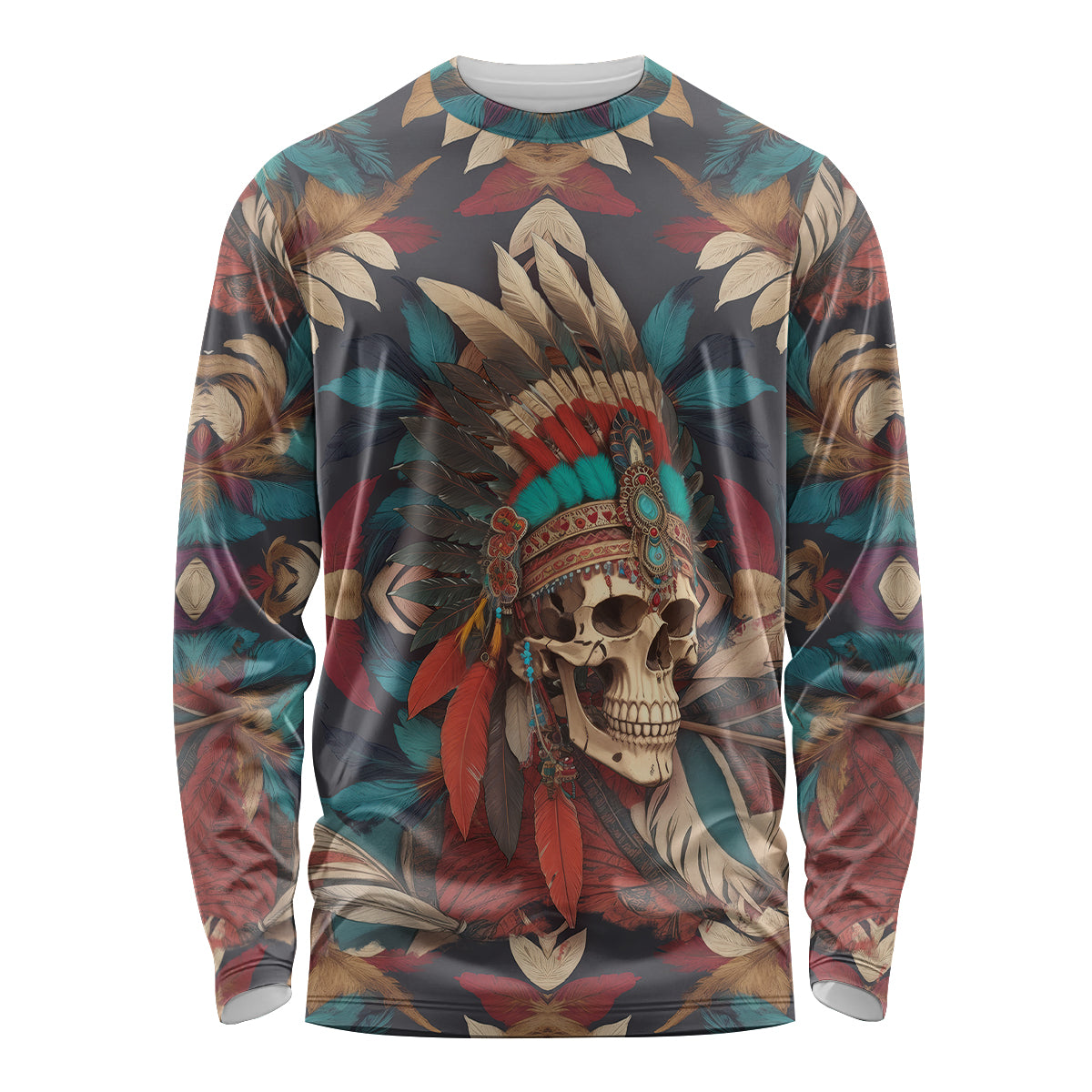 Native American Skull Long Sleeve Shirt Native Merican Spirit Of Freedom - Wonder Print Shop