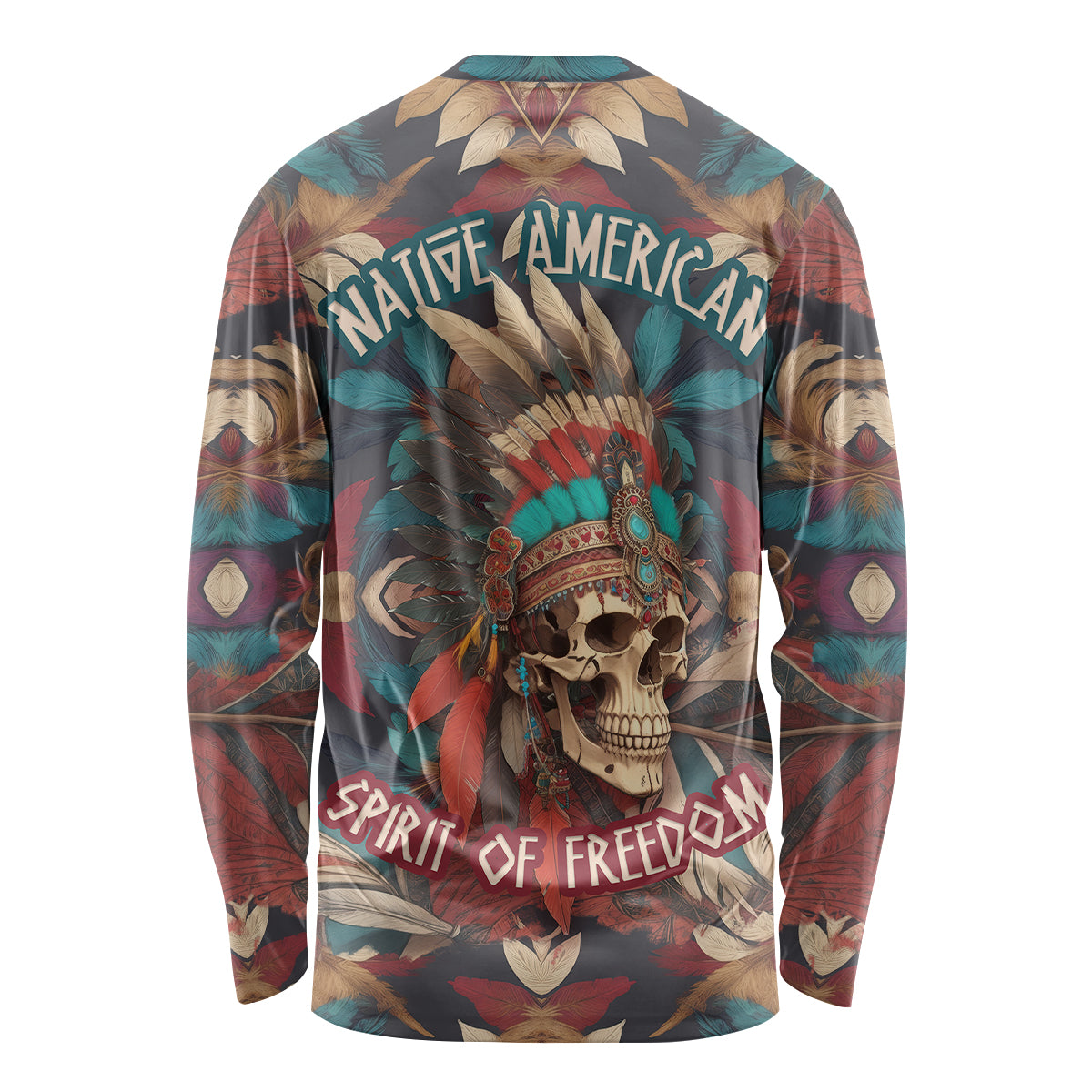 Native American Skull Long Sleeve Shirt Native Merican Spirit Of Freedom - Wonder Print Shop
