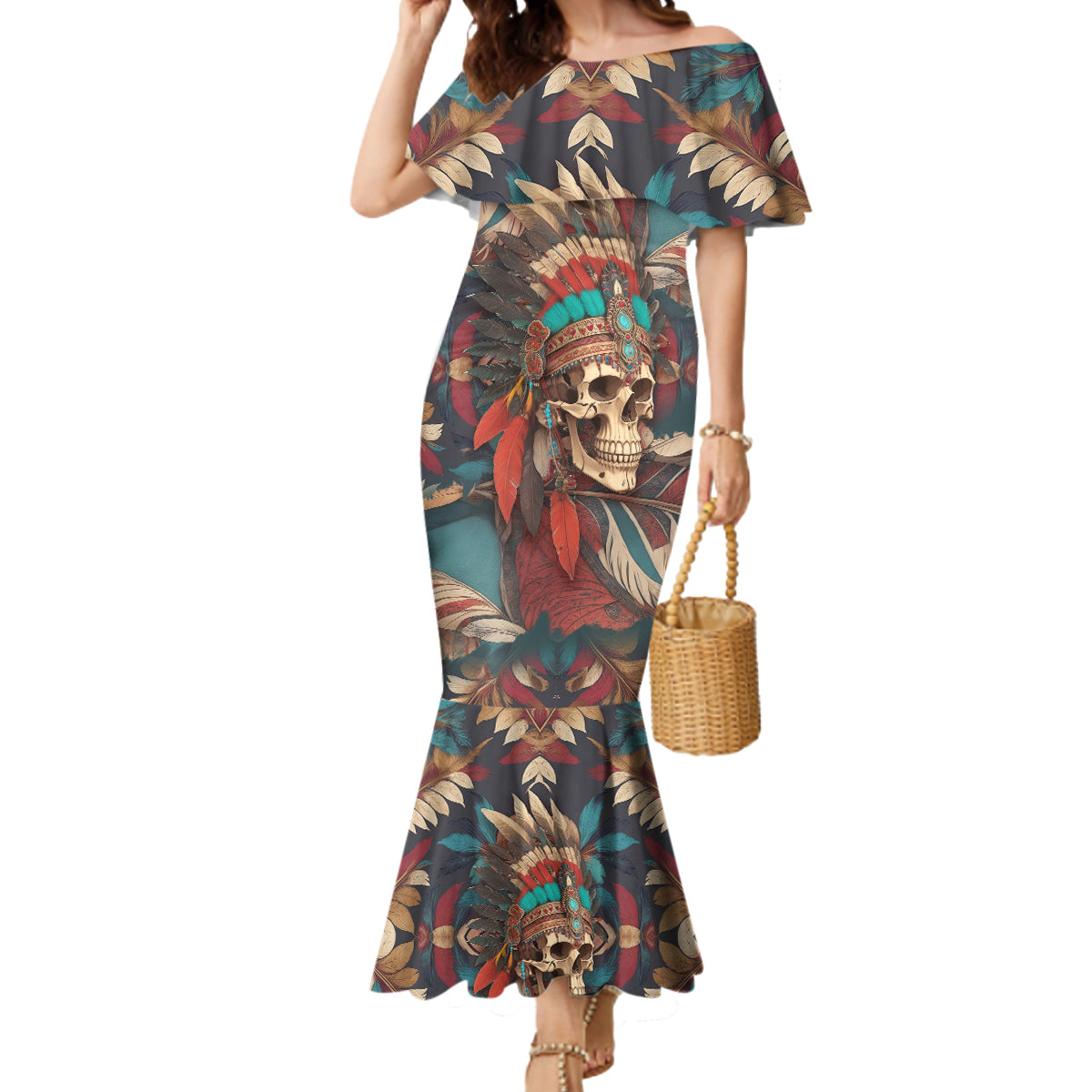 Native American Skull Mermaid Dress Native Merican Spirit Of Freedom - Wonder Print Shop