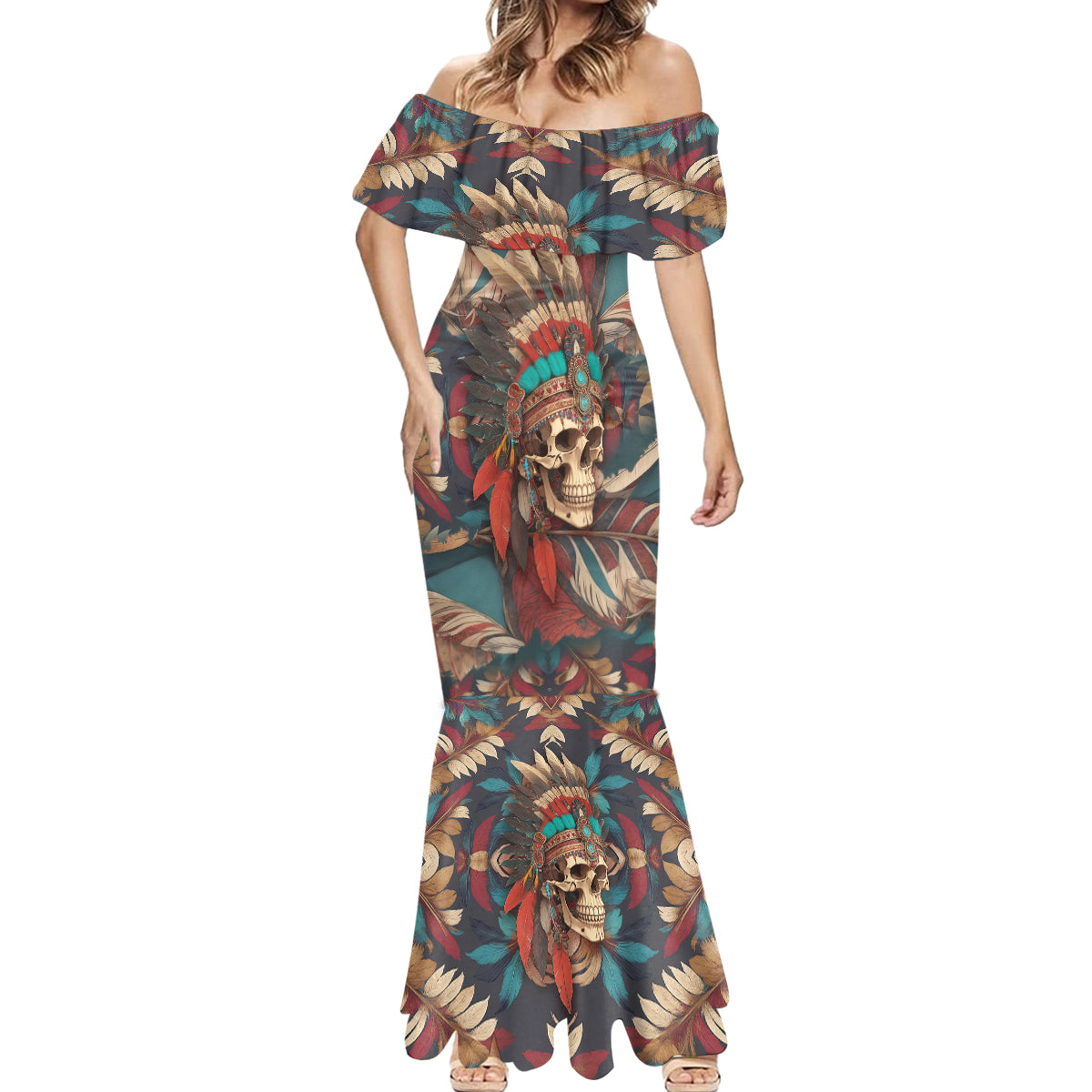 Native American Skull Mermaid Dress Native Merican Spirit Of Freedom - Wonder Print Shop