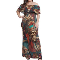 Native American Skull Off Shoulder Maxi Dress Native Merican Spirit Of Freedom - Wonder Print Shop