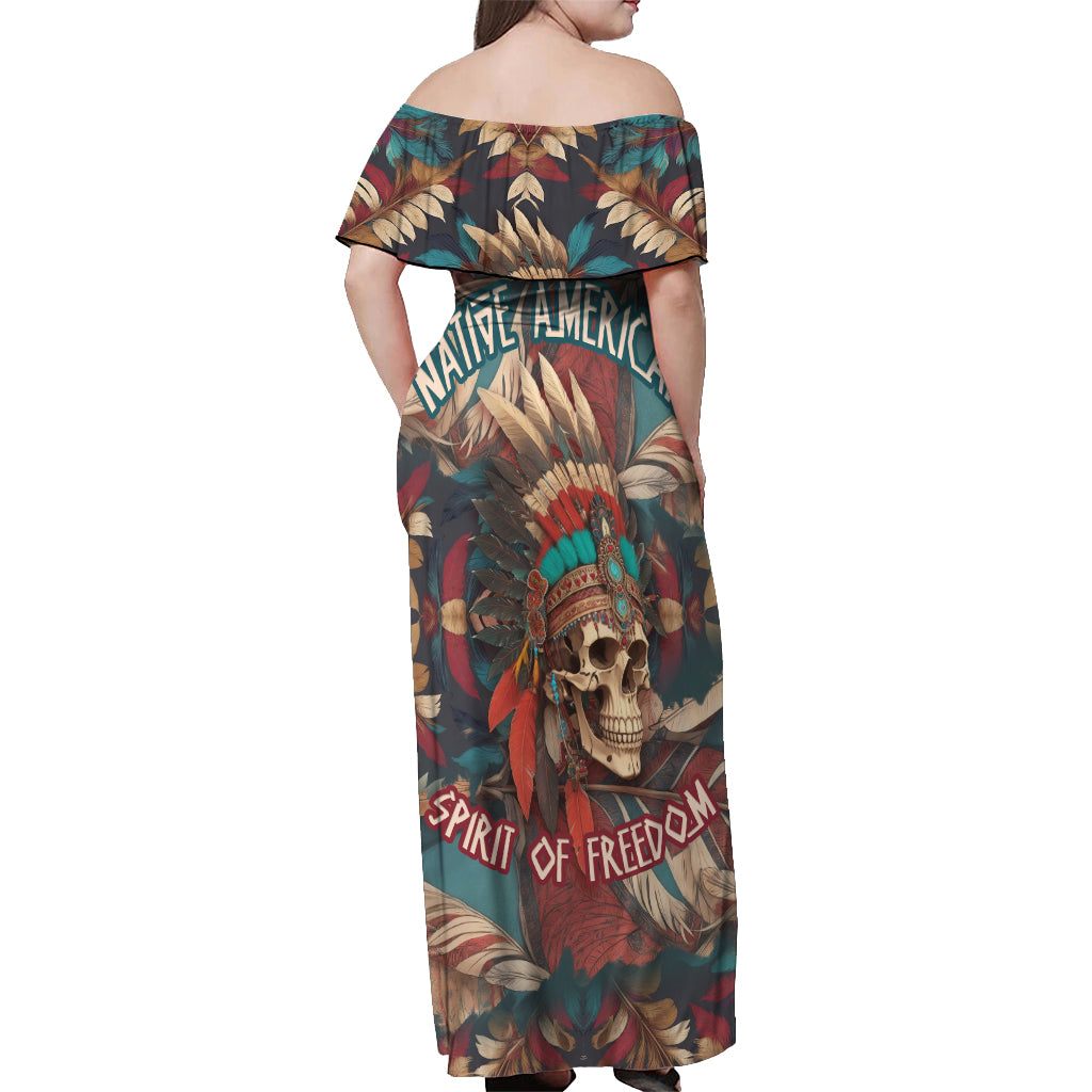 Native American Skull Off Shoulder Maxi Dress Native Merican Spirit Of Freedom - Wonder Print Shop