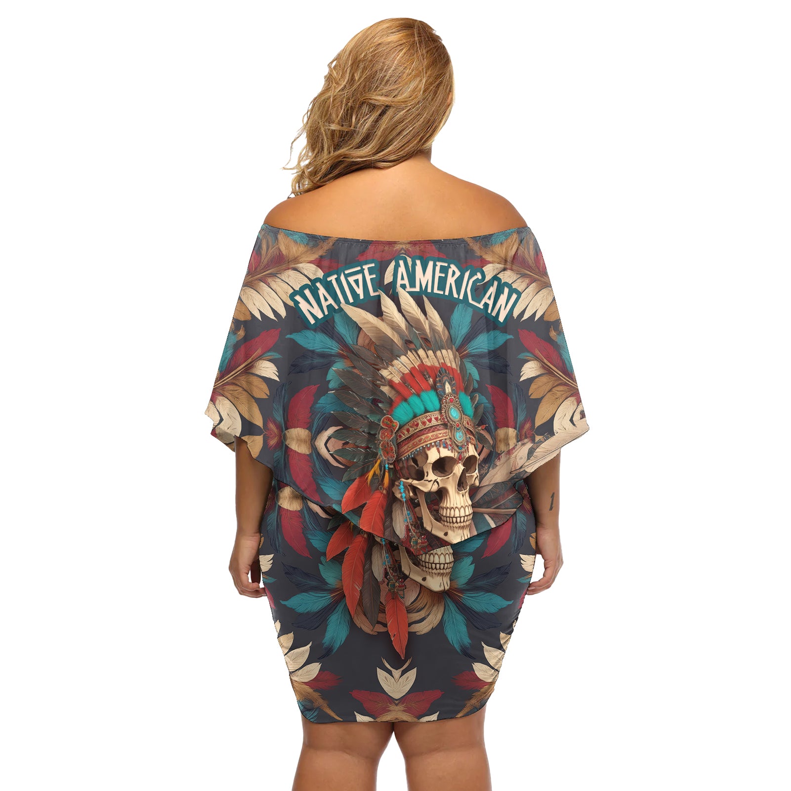 Native American Skull Off Shoulder Short Dress Native Merican Spirit Of Freedom - Wonder Print Shop