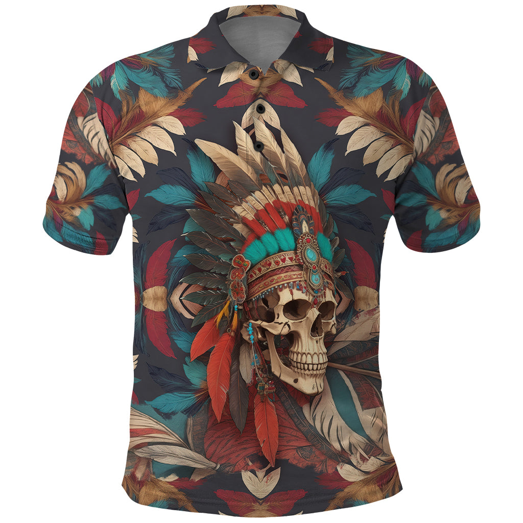 Native American Skull Polo Shirt Native Merican Spirit Of Freedom - Wonder Print Shop