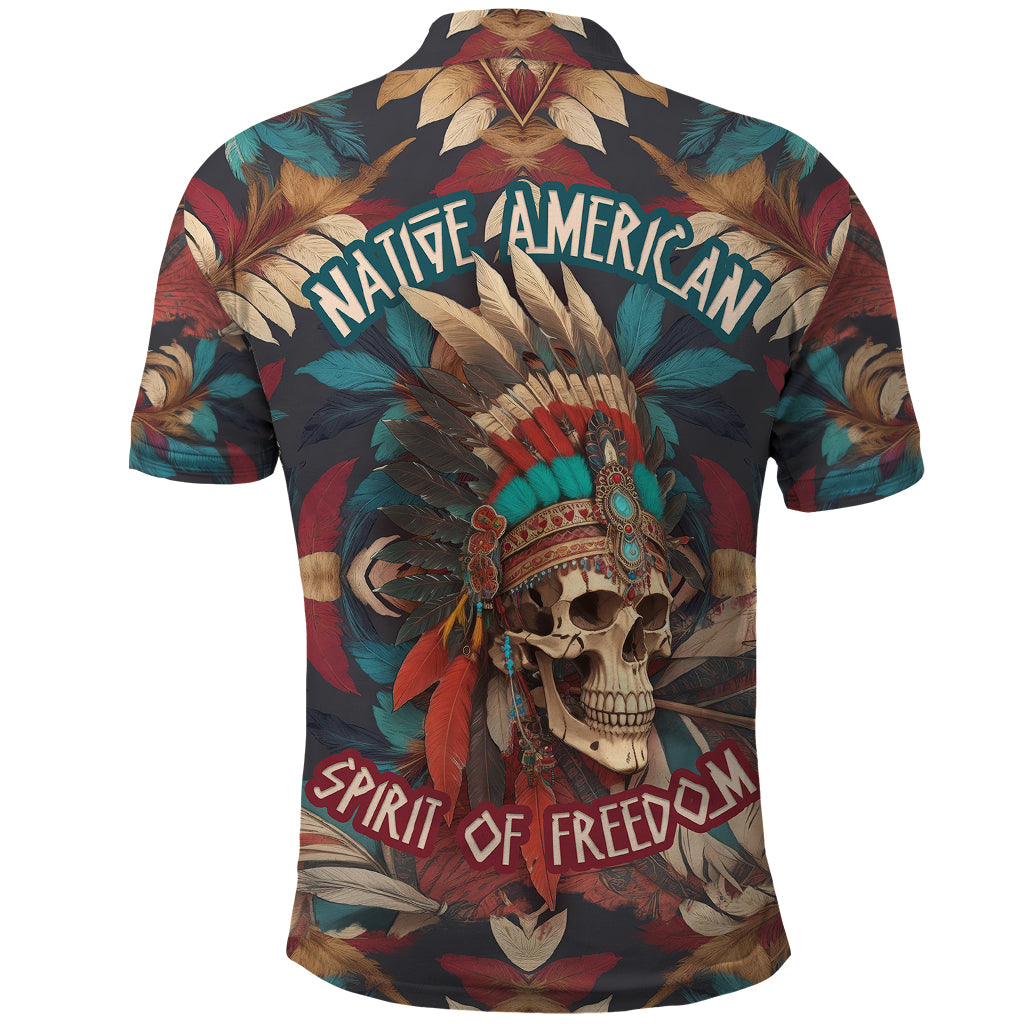 Native American Skull Polo Shirt Native Merican Spirit Of Freedom - Wonder Print Shop