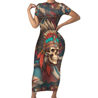 Native American Skull Short Sleeve Bodycon Dress Native Merican Spirit Of Freedom - Wonder Print Shop