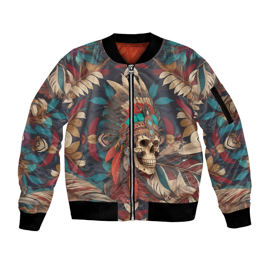 Native American Skull Sleeve Zip Bomber Jacket Native Merican Spirit Of Freedom - Wonder Print Shop