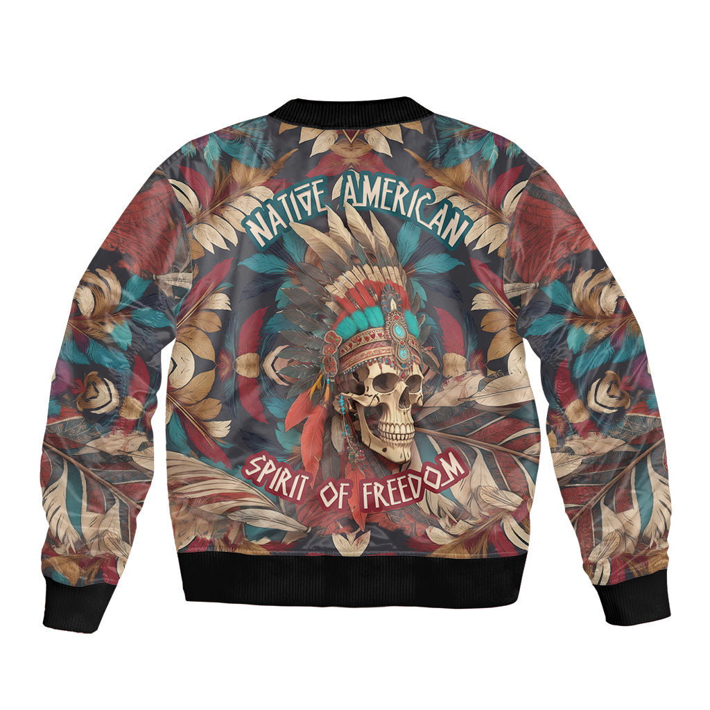 Native American Skull Sleeve Zip Bomber Jacket Native Merican Spirit Of Freedom - Wonder Print Shop