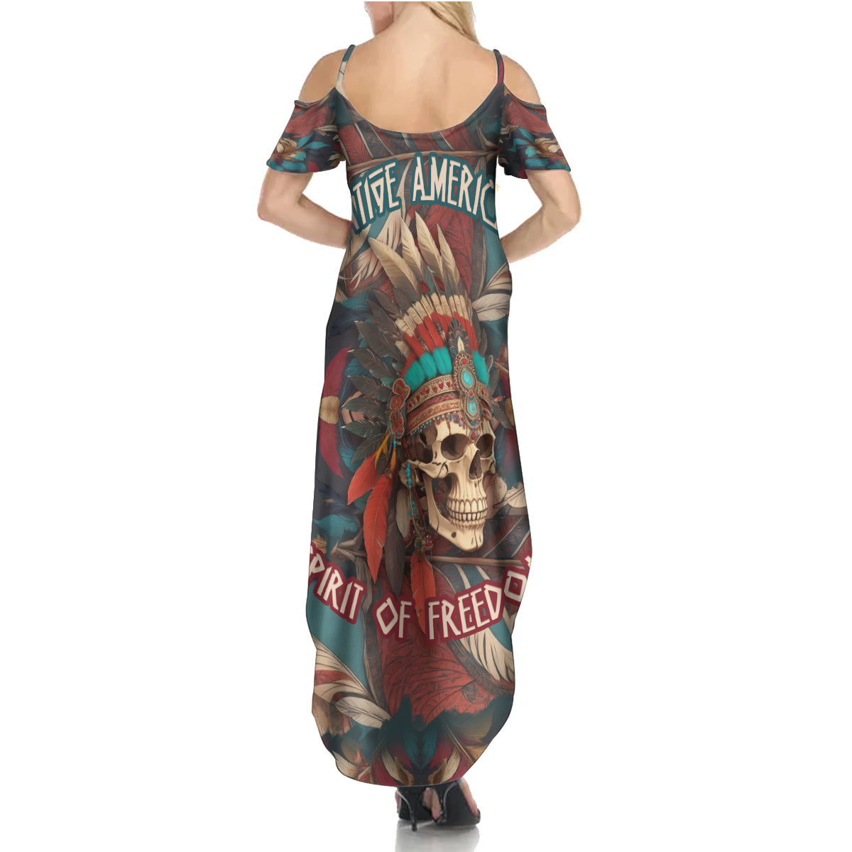 Native American Skull Summer Maxi Dress Native Merican Spirit Of Freedom - Wonder Print Shop