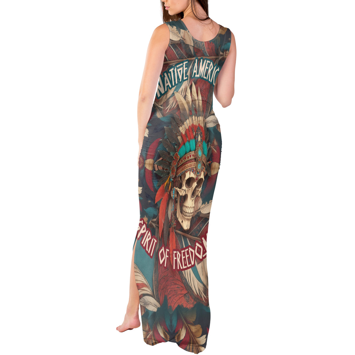 Native American Skull Tank Maxi Dress Native Merican Spirit Of Freedom - Wonder Print Shop