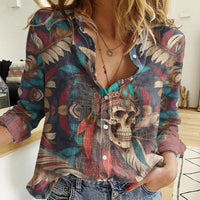 Native American Skull Women Casual Shirt Native Merican Spirit Of Freedom - Wonder Print Shop