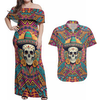 Mexico Skull Couples Matching Off Shoulder Maxi Dress and Hawaiian Shirt Let's Move To Mexico - Wonder Print Shop