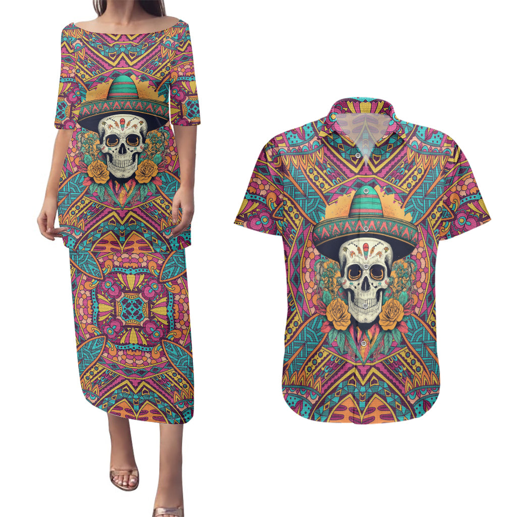 Mexico Skull Couples Matching Puletasi Dress and Hawaiian Shirt Let's Move To Mexico - Wonder Print Shop