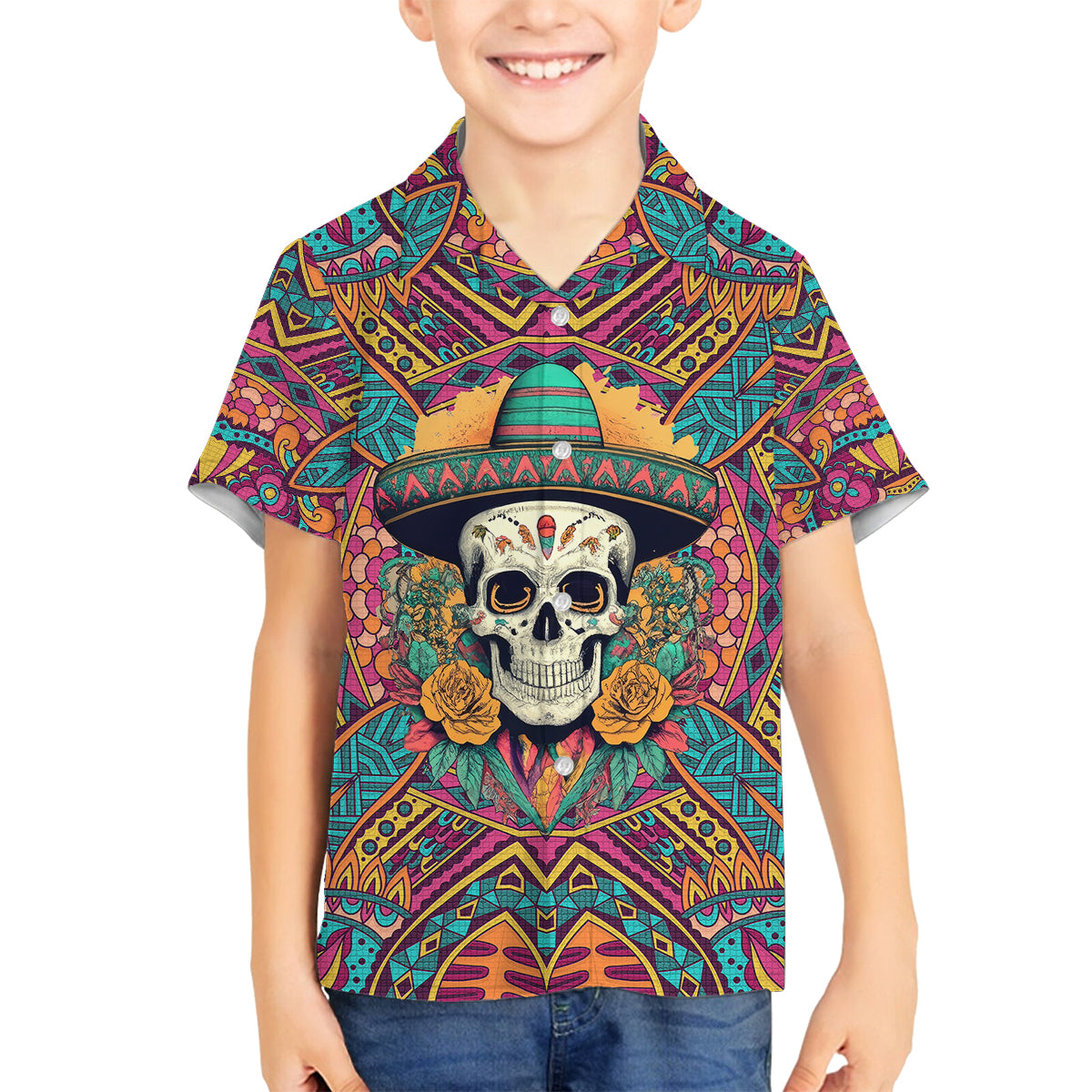 Mexico Skull Family Matching Long Sleeve Bodycon Dress and Hawaiian Shirt Let's Move To Mexico - Wonder Print Shop