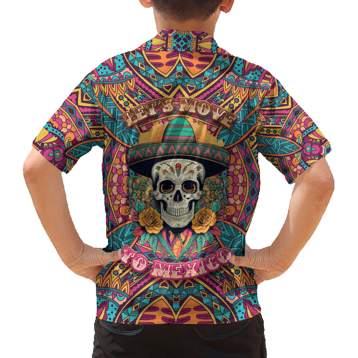 Mexico Skull Family Matching Off Shoulder Short Dress and Hawaiian Shirt Let's Move To Mexico - Wonder Print Shop