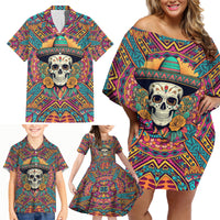 Mexico Skull Family Matching Off Shoulder Short Dress and Hawaiian Shirt Let's Move To Mexico - Wonder Print Shop